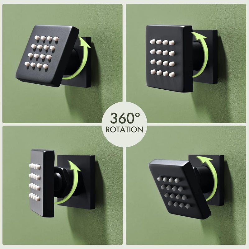 Bostingner Shower Body Spray Jets, Matte Black Brass Square Shower Body Sprayer Spa Massage Showerhead Wall Mount Nozzles NPT 1/2”-4PCS (Matte Black) - Image 3